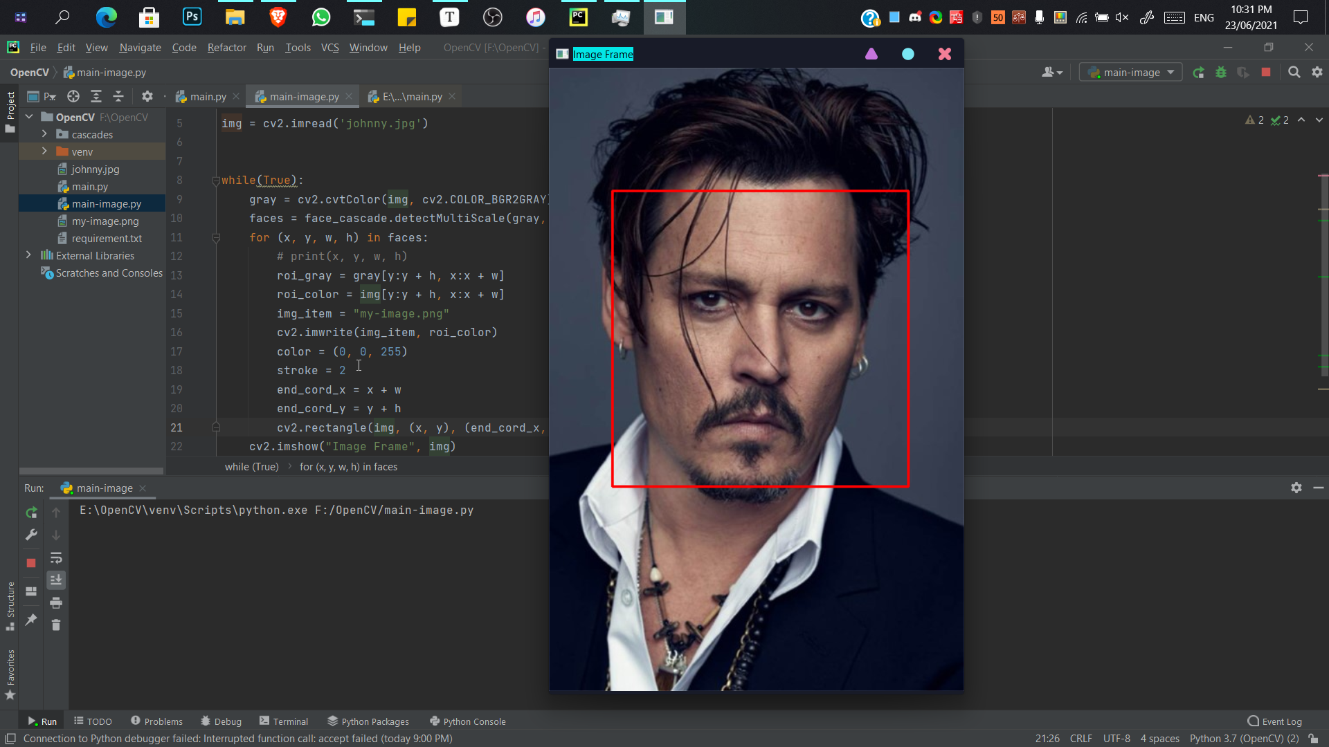 Drawing rectangle on face